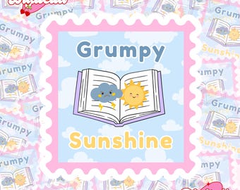 Grumpy x sunshine boktrope-stämpel PNG Bokinspirerade klistermärken design Romantikläsare klistermärken för Kindle