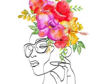 Feminine Blumenkrone, druckbare Wandkunst, Line Art, moderne Kunst, digitaler Download, digitale Kunst, Sofortiger Download