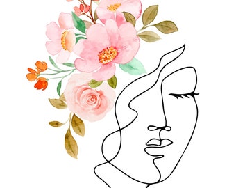 Feminine Blumenkrone, druckbare Wandkunst, Line Art, moderne Kunst, digitaler Download, digitale Kunst, Sofortiger Download