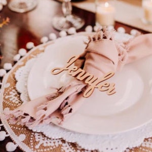 Cursive writing wooden decorations for wedding parties birthday placeholder table tag laser cut engrave plexiglass laser
