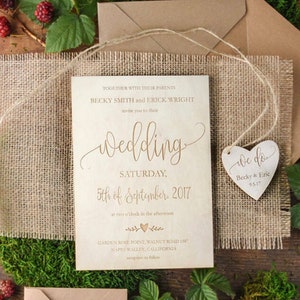 Invitation de mariage en bois invitations personnalisées en bois invitations de mariage rustiques, invitation de réception de mariage, bois Enregistrer la date