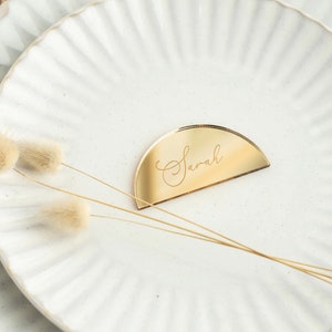 crescent tag Placeholder in shaped plexiglass cut mirrored gold or silver laser cut Baptism / Marriage / Wedding / Communion