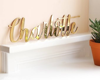 Baby girl written or name in gold or silver rectangular mirrored plexiglass Baptism / Marriage / Wedding / Communion