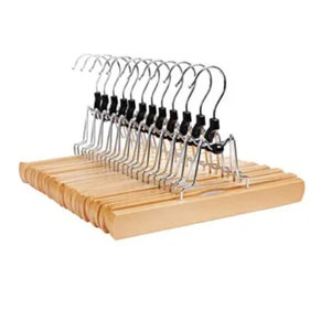 Space-saving natural wood pants hangers, white, black, personalized with laser engraving logo - 10-30-100pcs