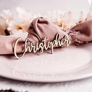 placeholder for wedding parties birthday table tag cursive writing engrave name on wood wooden decorations