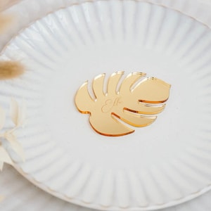 étiquette feuille Placeholder en plexiglas façonné découpé miroir or ou argent découpé au laser Baptême / Mariage / Mariage / Communion