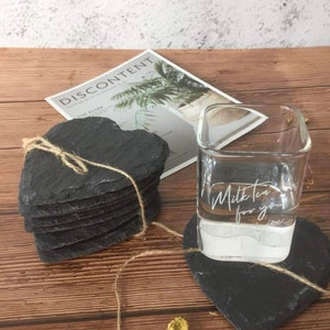 Natural Slate Coaster - Heart Shaped - 6 Pieces 10 x 10 cm personalized with laser engraving gift new restaurant house