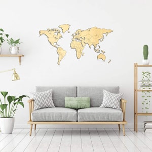 Planisphère murale bois de peuplier, découpe laser, globe en bois décoration de la maison