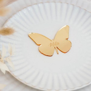 Médaille papillon Marque-place en plexiglas façonné découpé miroir or ou argent découpé au laser Baptême / Mariage / Mariage / Communion