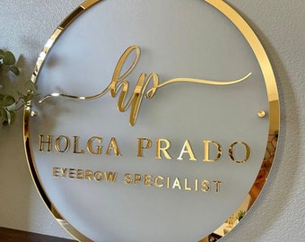 Plexiglas sign round circle personalized with your logo Restaurants, indoor and outdoor hotels gold color relief letters