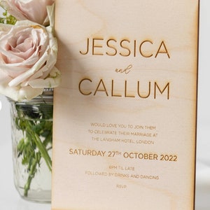 Invitation de mariage en bois invitations personnalisées en bois invitations de mariage rustiques, invitation de réception de mariage, bois Enregistrer la date