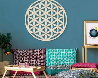 Flower of life, wooden wall decoration, flower of life, sacred geometry spirituality and symbol of meditation, esoteric gift