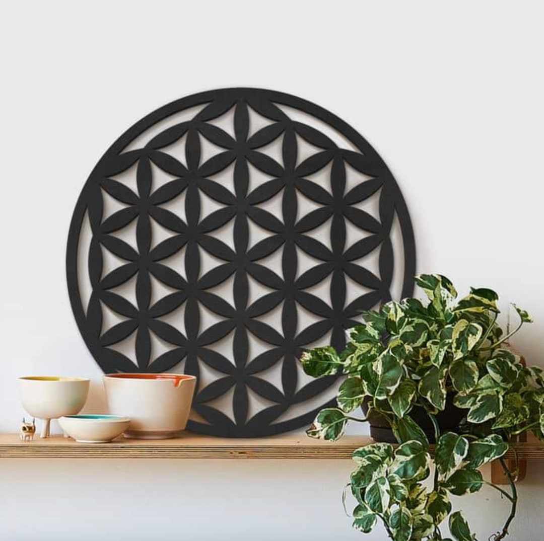 Mandala géométrie sacrée suspendue fleur en bois vie mur Art