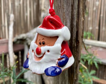 Handmade Ceramic Santa Claus Bell: Christmas Tree Ornament