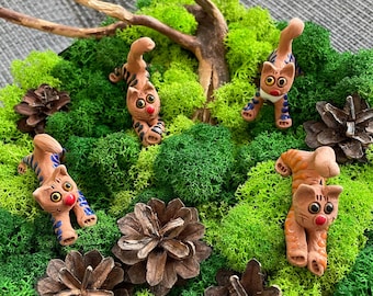 Set of 4 pieces handmade ceramic kittens figurines, collectible kittens miniature, nice little cats gift, ceramic kittens