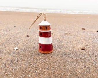 Small ceramic handmade collectible lighthouse bell | Coastal style home decoration or a little gift for beach lovers