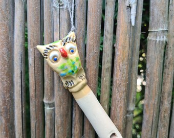 Handmade Ceramic Owl Whistle: Collectible Clay Figurine