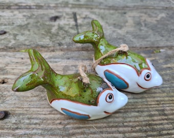 Handmade Ceramic Dolphin Bell: Nautical Christmas Ornament