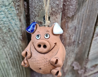 Handmade Ceramic bell figurine Smiling Pig | Collectible Pig | Piglet ornament | Pig sculpture | Pig statue | Pottery Pig | Clay Pig