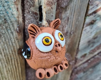 Handmade Ceramic Owl Bell: Glazed Collectible Figurine