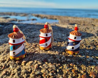 Handmade Ceramic Lighthouse Bell: Coastal Home Decor Ornament