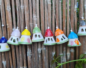 Funny Ceramic House Bell: Whimsical Fairy Garden Decor