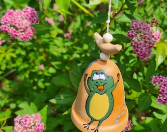 Handmade Ceramic Frog Bell: Whimsical Garden Decor