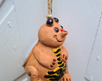 Handmade Ceramic Bee Bell: Collectible Pottery Ornament