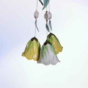 Ceramic Wind Chime, Flower Shaped Hanging Decoration, Delicate Handmade Home Accent, boho home decor, nature inspired cottage core decor