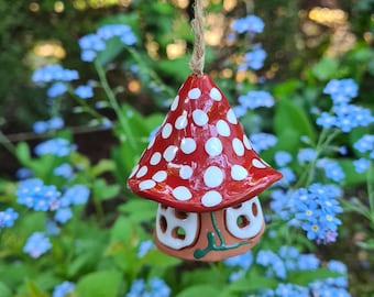 Handmade Ceramic Mushroom Bell: Whimsical Fairy House Decor