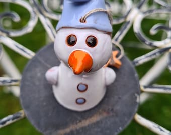 Handmade Ceramic Snowman Bell: Christmas Ornament, Home Decoration