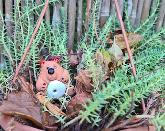 Handmade Ceramic Teddy Bear Bell: Funny Home/Garden Ornament