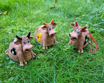 Handmade Ceramic Cow Bell: Collectible Figurine, Christmas Ornament