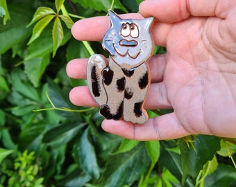 Handmade Ceramic Happy Cat Magnet: Collectible Fridge Decor