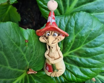 Handmade Ceramic Witch Bell Ornament: Colorful Hat, Good Luck Decor