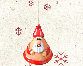 Handmade Ceramic Santa Claus Bell: Christmas Tree Ornament