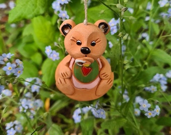 Ceramic bell Teddy Bear with pacifier and bib, Pregnancy reveal, Baby Shower Gift, Newborn gift, Collectible Baby Bear Baptism/birth Favor