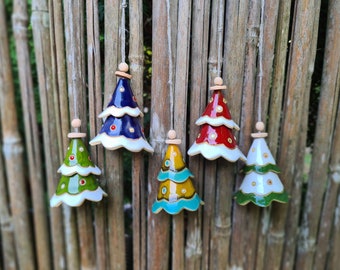 Handmade Ceramic Christmas Tree Bell: Collectible Pottery Ornament