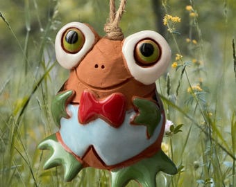 Handmade Ceramic Frog Bell: Elegant Easter Home Decor, cute gift