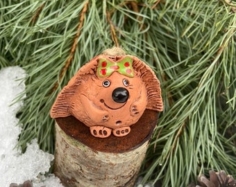 Handmade Ceramic Hedgehog Bell: Collectible Christmas Decor