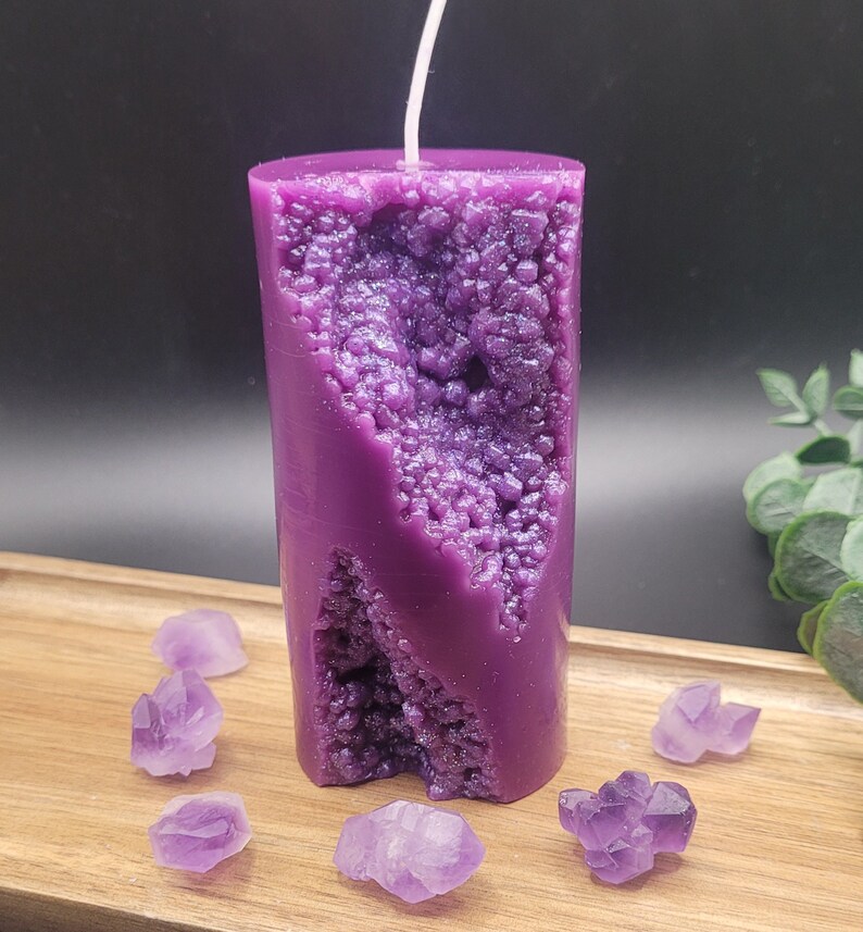 Crystal Geode Beeswax Candle/crystal Candle Beeswax Geode Pillar Candle/amethyst