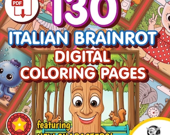 130 Italian Brainrot DIGITAL Coloring Pages | Instant PDF Digital Download | Kids and Adult Coloring Pages | Printable