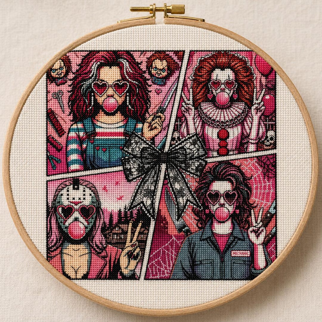 Horror Movie Killers Cross Stitch Pattern | Pink Slasher Gothic ...