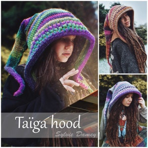 CROCHET long hood PATTERN, "Taïga" elf fairy pixie hat tutorial in pdf for men, women and kids