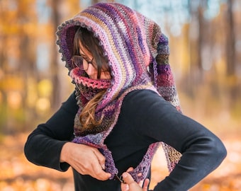 CROCHET Long Hood and Cowl PATTERN, 