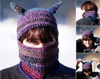 CROCHET balaclava PATTERN, hat with horns, devil hat, tutorial in pdf, Jumi balaclava