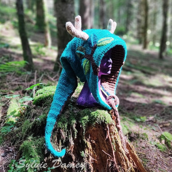 かぎ針編みのフードパターン - 枝角付きインナーフォレストウッドランドハット - PDFダウンロード