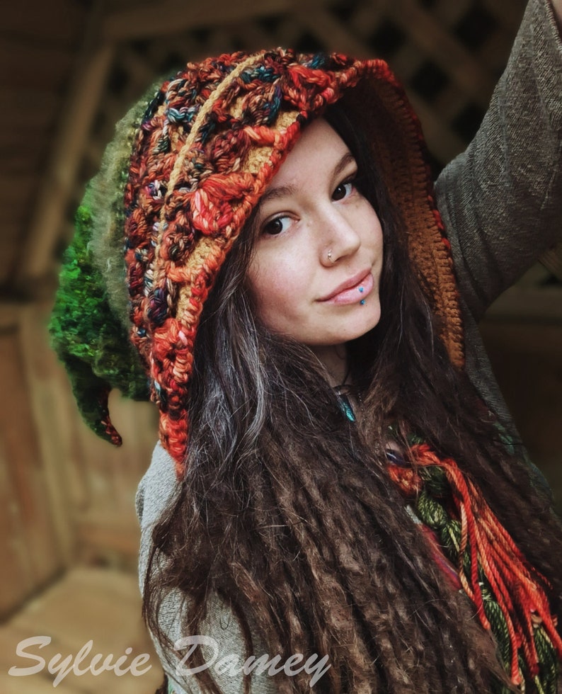 CROCHET hood PATTERN, "Floraison" elf fairy pixie hat tutorial in pdf for men, women and kids image 2