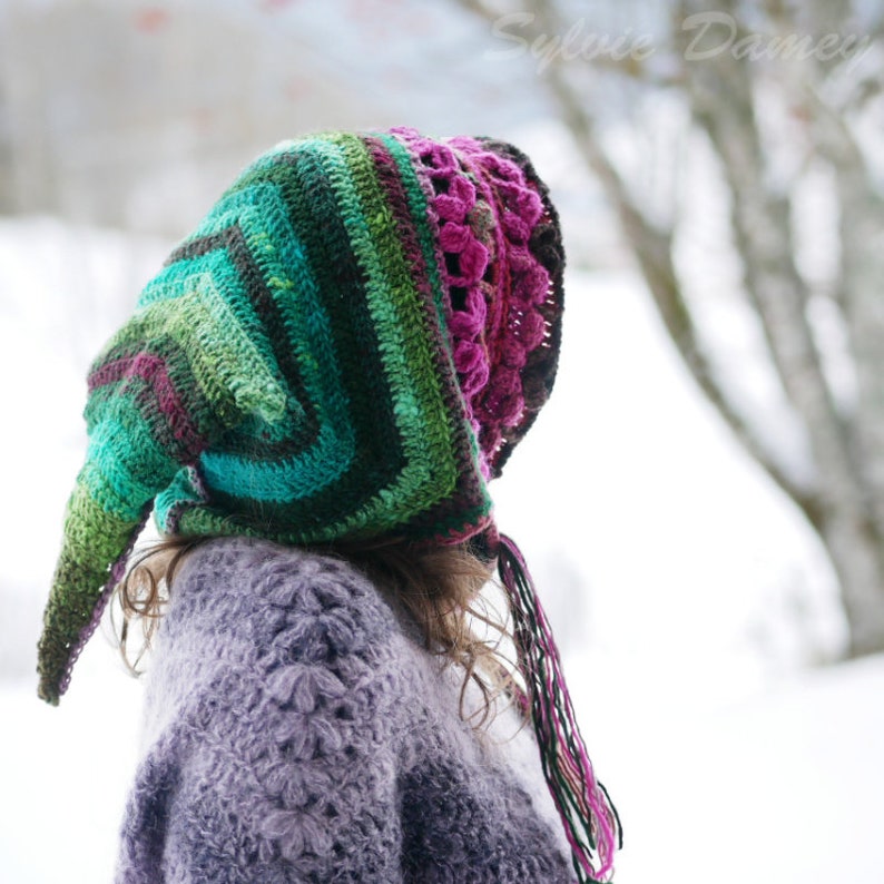 CROCHET hood PATTERN, "Floraison" elf fairy pixie hat tutorial in pdf for men, women and kids image 4