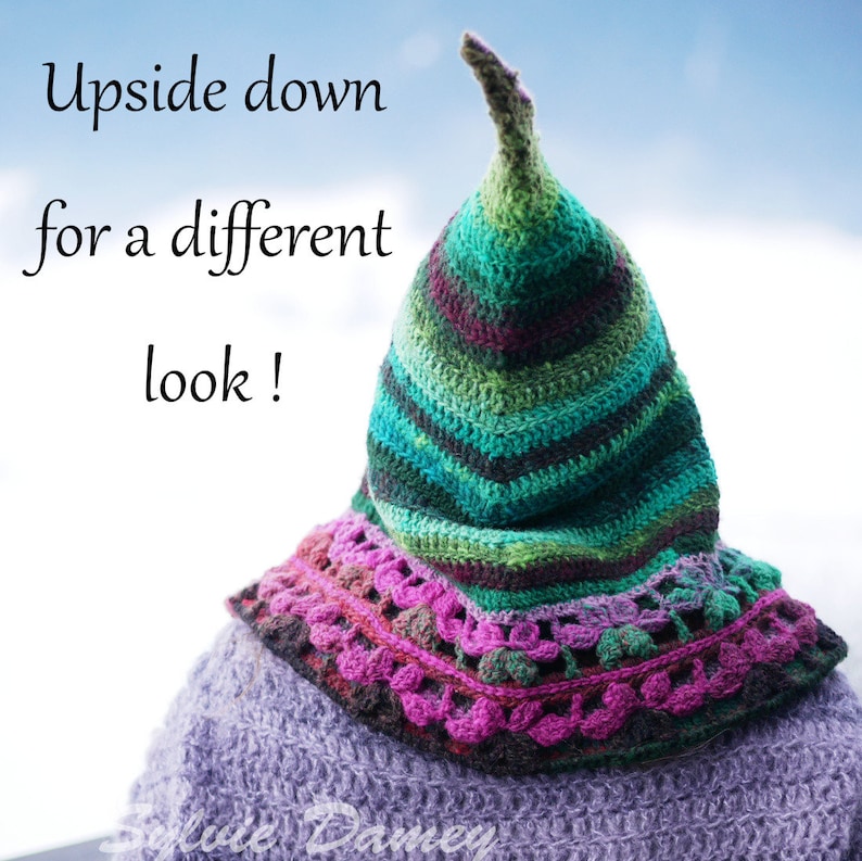 CROCHET hood PATTERN, "Floraison" elf fairy pixie hat tutorial in pdf for men, women and kids image 9